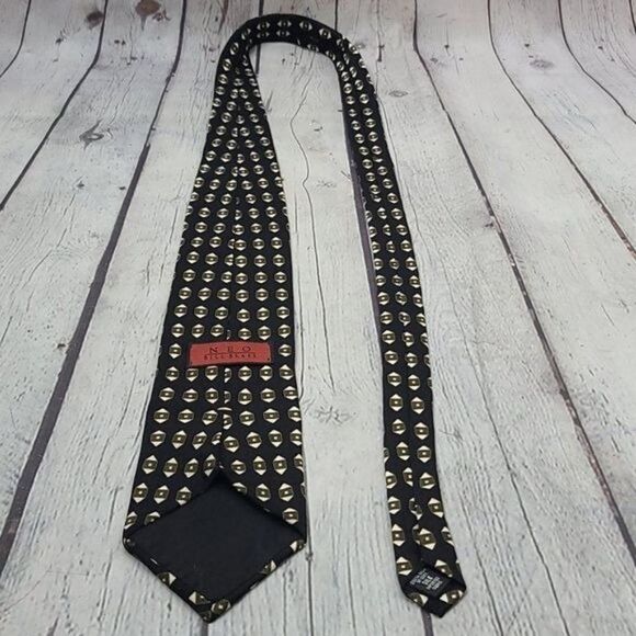 Vintage Neo Bill Blass Black Geometric Silk Tie - Picture 5 of 10